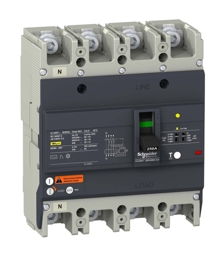 Силовой автомат Schneider Electric Easypact EZC 250, TM-D c диф защитой, 36кА, 4P, 100А