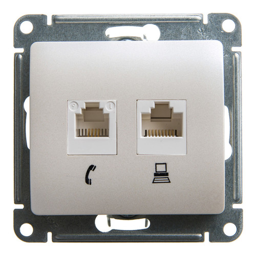 Розетка двойная компьютерная RJ45 Cat.5 Schneider Electric GLOSSA, перламутр