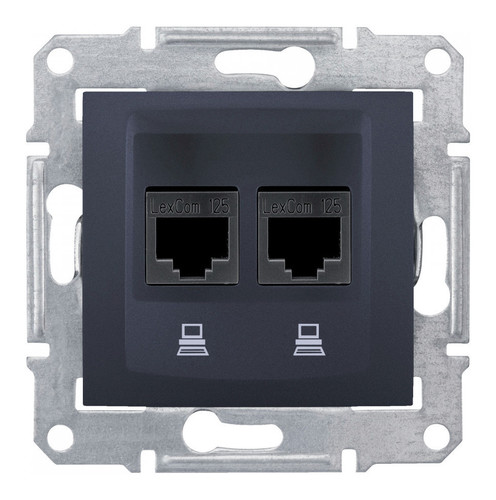 Розетка двойная компьютерная RJ45 Cat.5 Schneider Electric SEDNA, графит