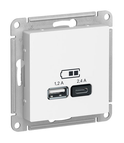 Розетка 2xUSB Schneider Electric ATLASDESIGN, скрытый монтаж, белый, ATN000139