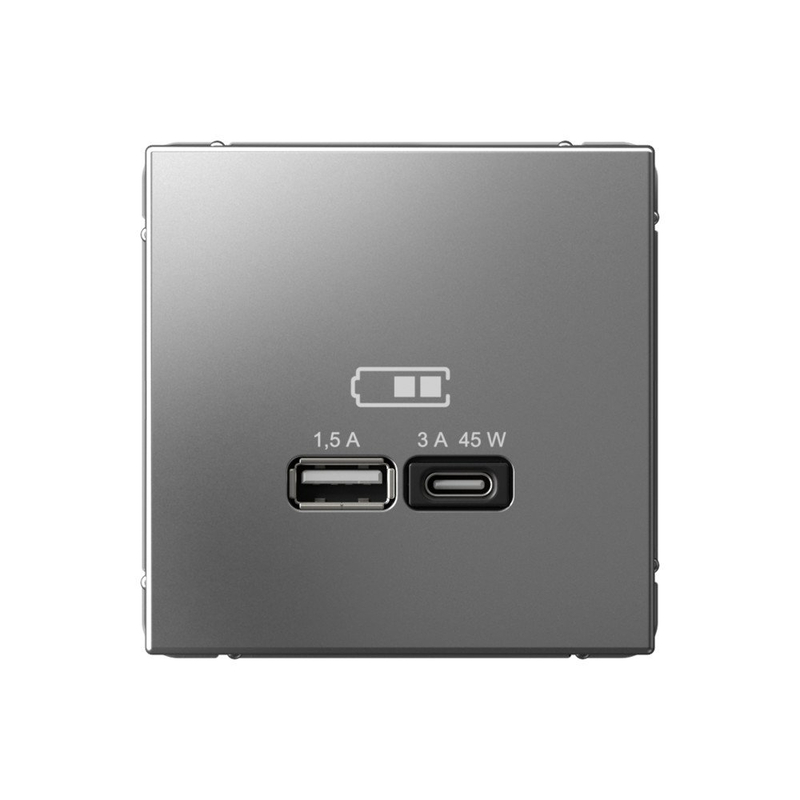 Розетка USB+USB type C Systeme Electric ARTGALLERY, скрытый монтаж, сталь, GAL000929